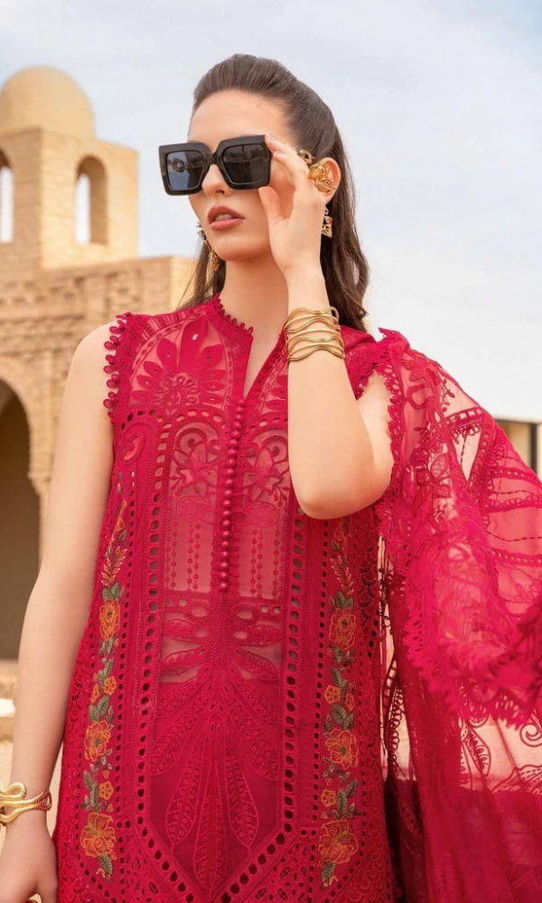 Maria.B 3PC Heavy Embroidered Chickan Kari Lawn Suit ( Four-Sided Embroidered Organza Dupatta )