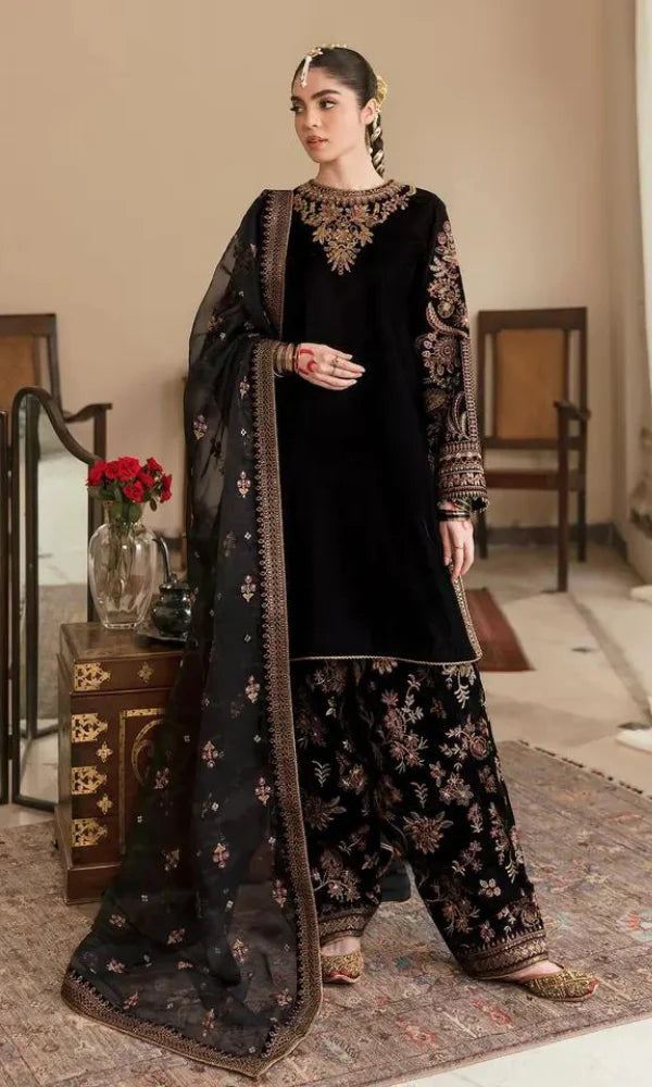 Baroque - 3PC  Velvet Embroidered Suit