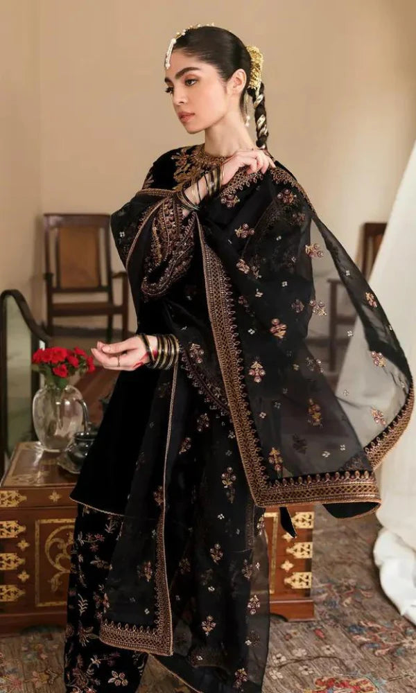 Baroque - 3PC  Velvet Embroidered Suit