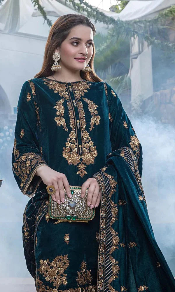 Azure - 3PC  Velvet Embroidered Suit -