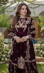Azure - 3PC  Velvet Embroidered Suit  -