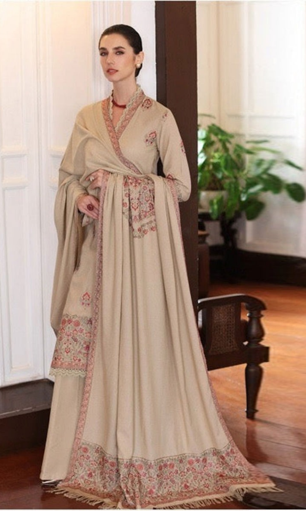 Bareeze - 3PC Heavy Embroidered Dhanak Suit ( Full Embroidered Dhanak Wool Shawl )