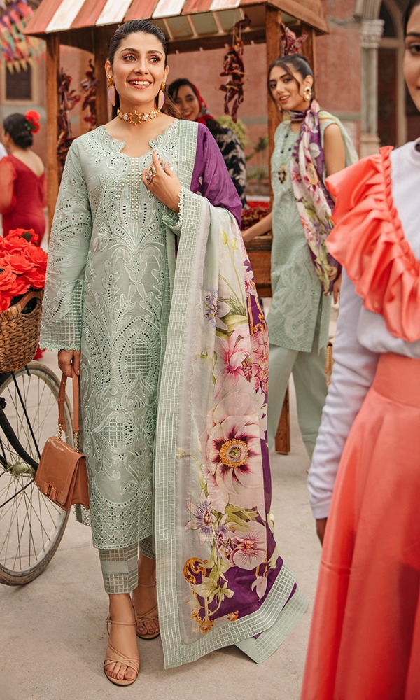 Mushq - 3PC Lawn Chickenkari work Embroidered Suit