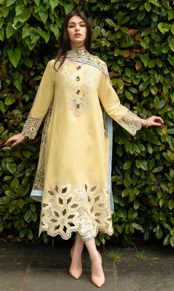 Mushq 3PC Embroidered Lawn Shirt with Printed Dupatta