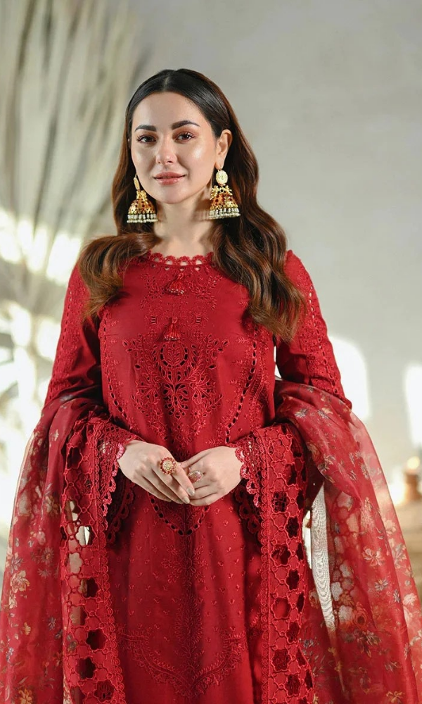 Qalamkar 3PC Embroidered Lawn Shirt with Embroidered Organza Dupatta