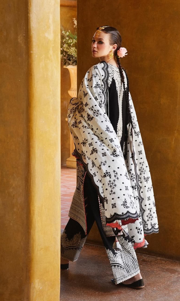 Hussain Rehar 3PC Heavy Embroidered Lawn Suit ( Four-Sided Embroidered Chiffon Dupatta )