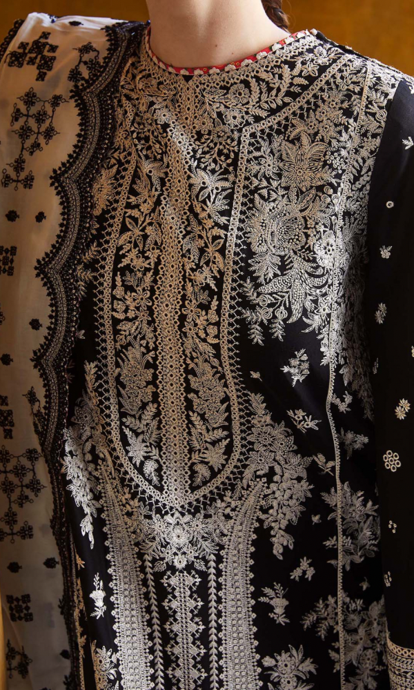 Hussain Rehar 3PC Heavy Embroidered Lawn Suit ( Four-Sided Embroidered Chiffon Dupatta )