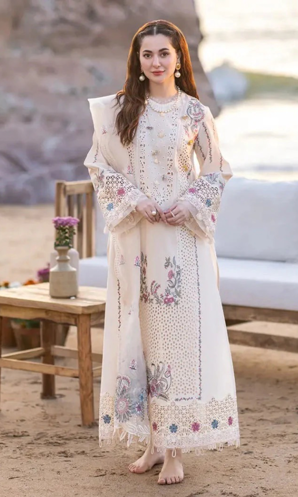 Qalamkar Heavy Embroidered Chickan Kari Lawn Suit ( Four-Sided Embroidered Organza Dupatta )