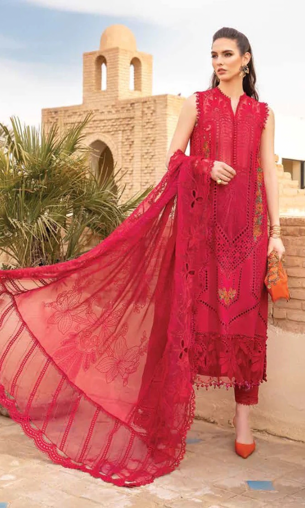 Maria.B 3PC Heavy Embroidered Chickan Kari Lawn Suit ( Four-Sided Embroidered Organza Dupatta )