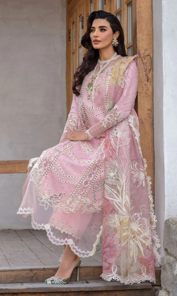 Crimson 3PC Heavy Embroidered Chickan Kari Lawn Suit ( Four-Sided Embroidered Silk Dupatta )