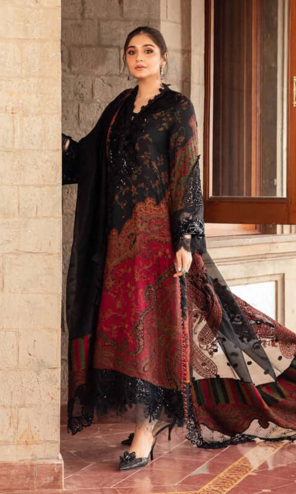 Maria.B 3PC Embroidered Lawn Suit ( Printed Fine Lawn Dupatta )