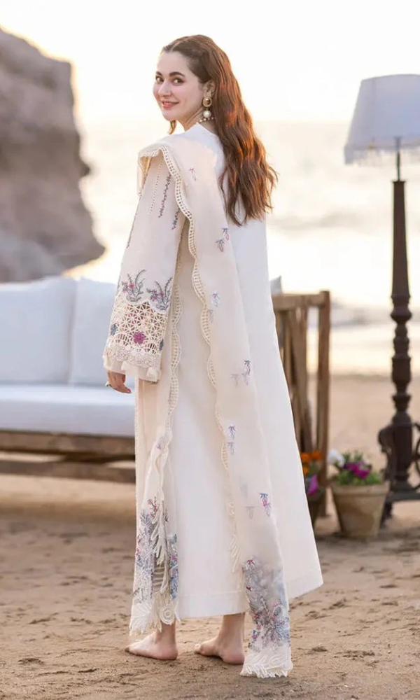 Qalamkar Heavy Embroidered Chickan Kari Lawn Suit ( Four-Sided Embroidered Organza Dupatta )