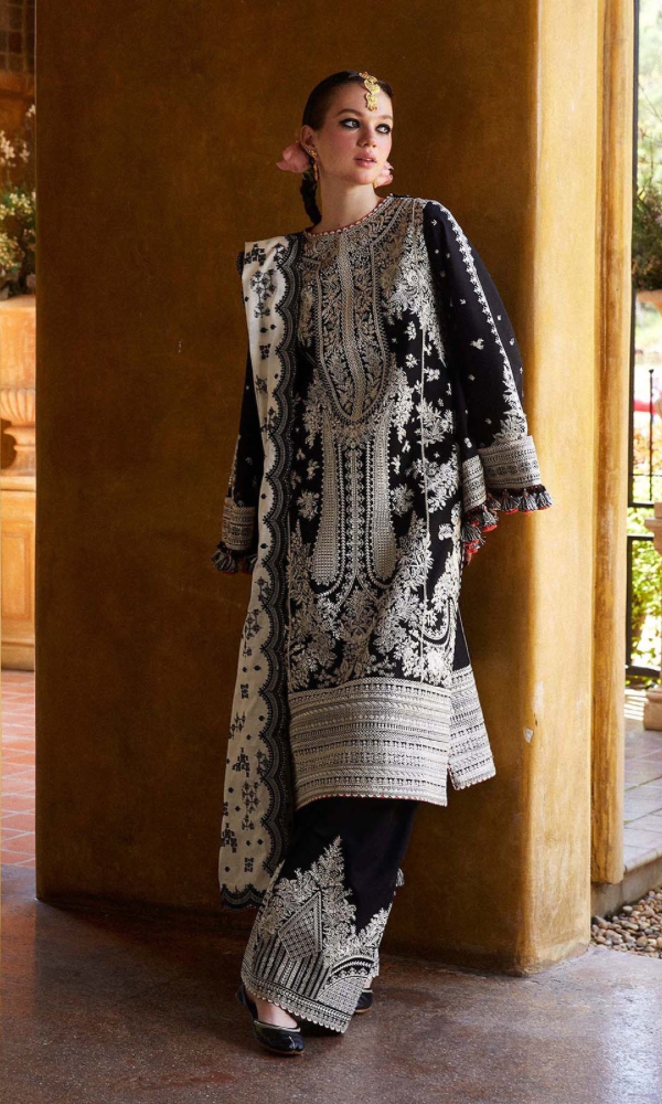 Hussain Rehar 3PC Heavy Embroidered Lawn Suit ( Four-Sided Embroidered Chiffon Dupatta )