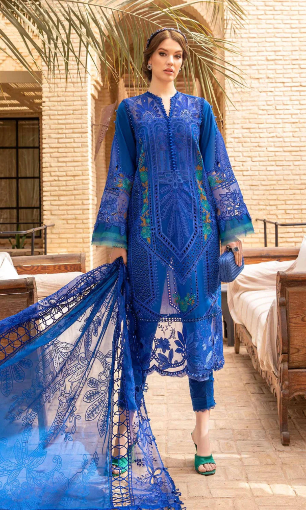 Maria.b 3PC - Heavy Embroidered Chickan Kari Lawn Suit ( Four Sided Embroidered Organza Dupatta )