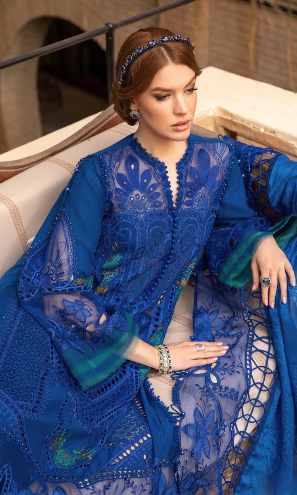 Maria.b 3PC - Heavy Embroidered Chickan Kari Lawn Suit ( Four Sided Embroidered Organza Dupatta )