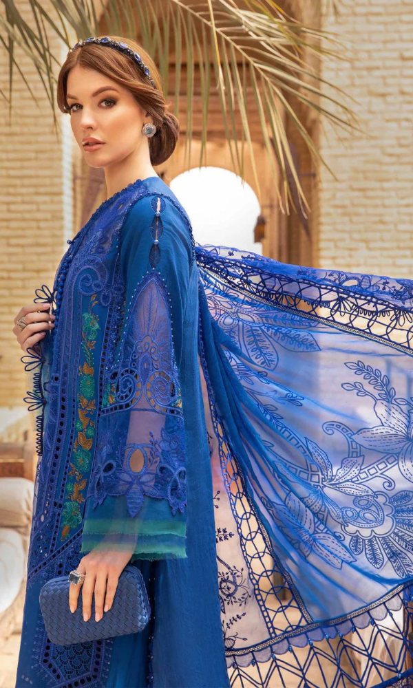 Maria.b 3PC - Heavy Embroidered Chickan Kari Lawn Suit ( Four Sided Embroidered Organza Dupatta )