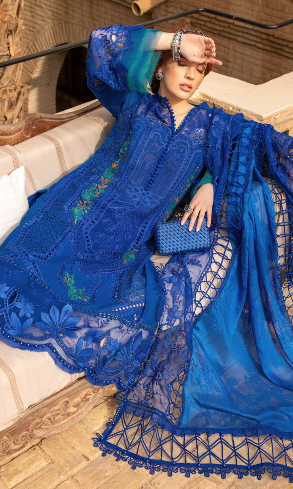 Maria.b 3PC - Heavy Embroidered Chickan Kari Lawn Suit ( Four Sided Embroidered Organza Dupatta )