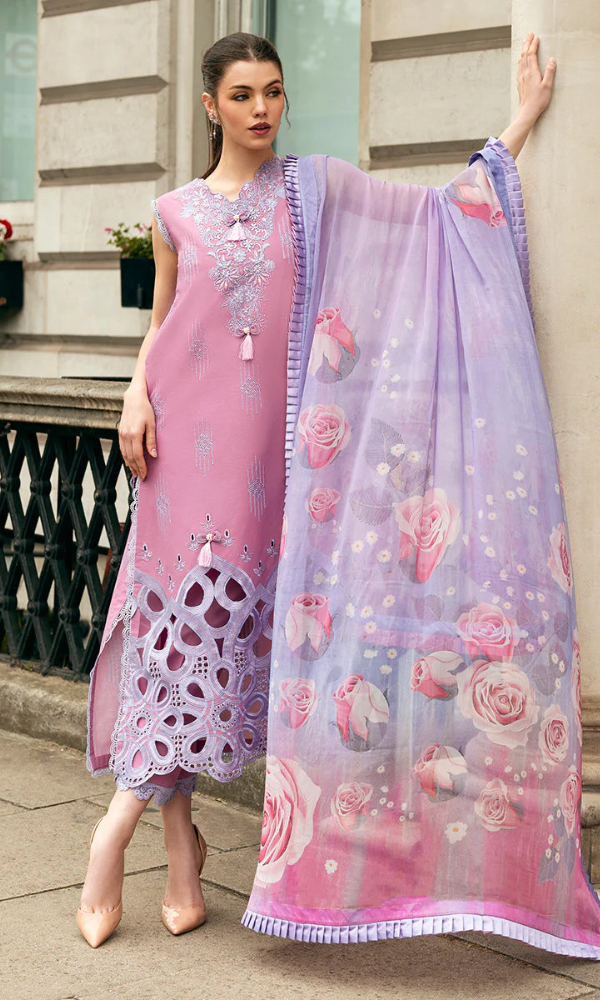 Mushq 3PC - Heavy Embroidered Chickan Kari Lawn Suit ( Fine Printed Silk Dupatta )