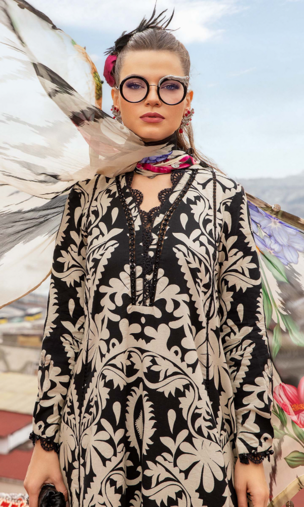 Maria.b 3PC - Digital Printed Embroidered Lawn Suit ( Fine Printed Silk Dupatta )