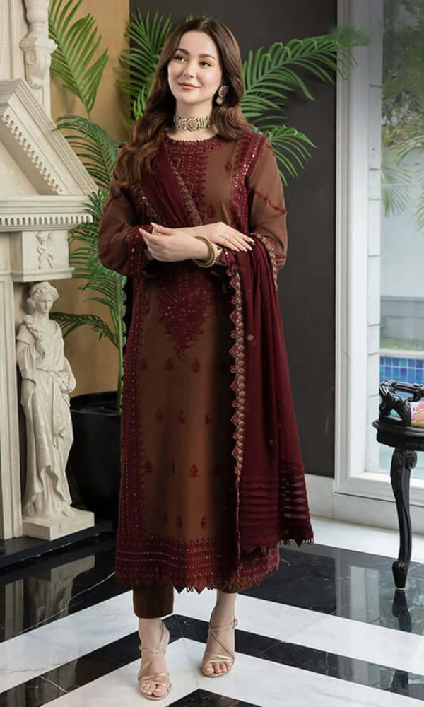 Asim Jofa - 3PC Embroidered Lawn Suit with Chiffon Dupatta-