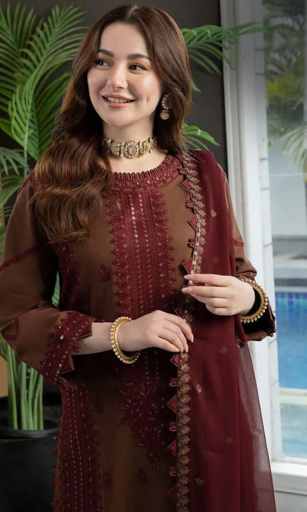 Asim Jofa - 3PC Embroidered Lawn Suit with Chiffon Dupatta-