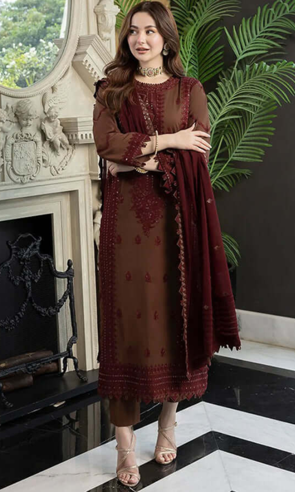 Asim Jofa - 3PC Embroidered Lawn Suit with Chiffon Dupatta-