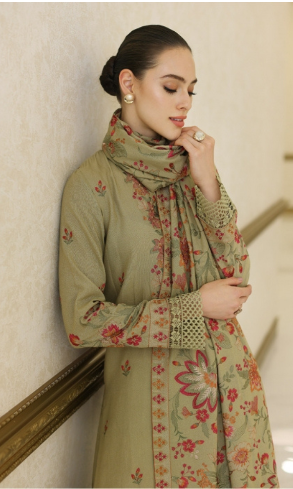 Bareeze 3PC - Heavy Embroidered Dhanak Suit ( Full Embroidered Dhanak Wool Shawl ) Bareeze # 002