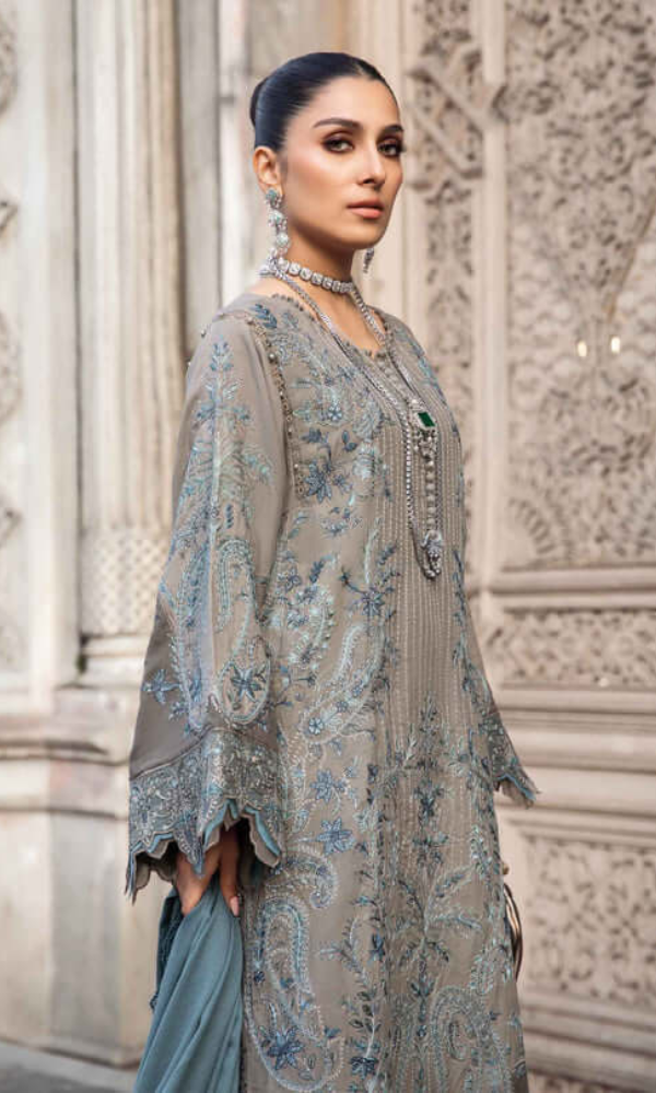 Maria.B 3PC - Heavy Embroidered Dhanak Suit ( Full Embroidered Dhanak Wool Shawl )