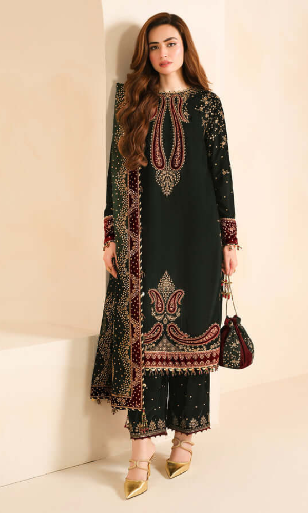 Jazmine 3PC Heavy Embroidered Velvet Suit ( Full Embroidered Chiffon Dupatta ) Jazmine