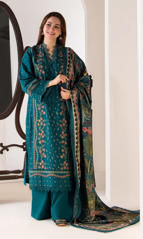 Sobia Nazir - 3PC Heavy Embroidered Dhanak Suit ( Printed Woolen Shawl )