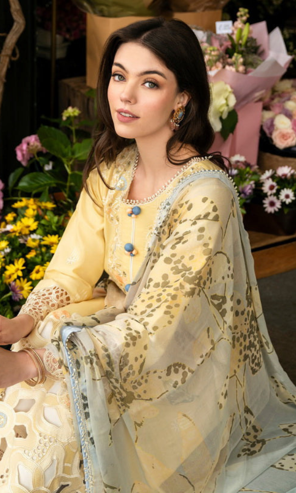 Mushq 3PC Embroidered Lawn Shirt with Printed Dupatta