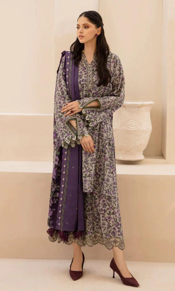 Baroque 3PC - Digital Printed Khaddar Suit Printed Khaddar Dupatta