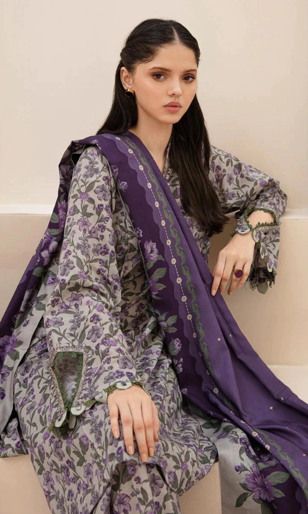 Baroque 3PC - Digital Printed Khaddar Suit Printed Khaddar Dupatta