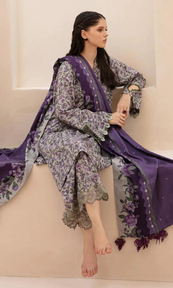 Baroque 3PC - Digital Printed Khaddar Suit Printed Khaddar Dupatta