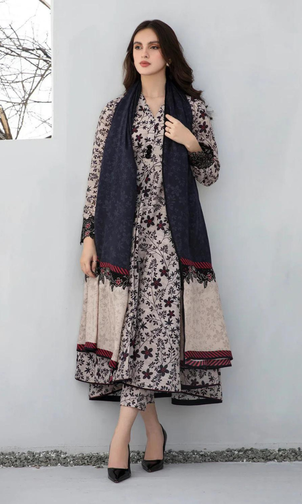Baroque 3PC - Digital Printed Khaddar Suit Printed Khaddar Dupatta