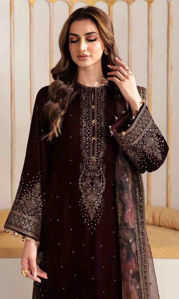 Jazmine - 3PC Velvet Embroidered Suit