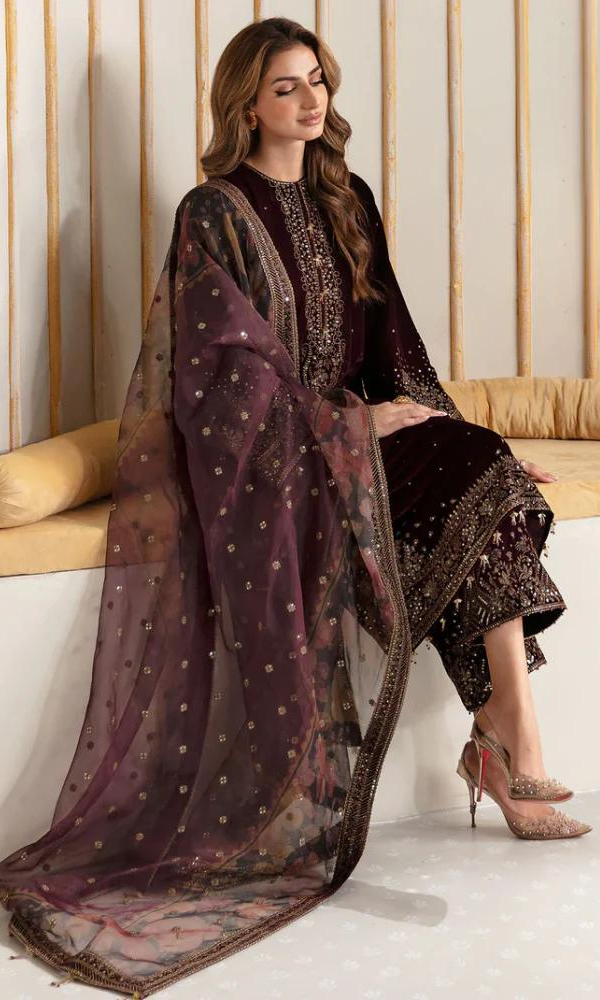 Jazmine - 3PC Velvet Embroidered Suit