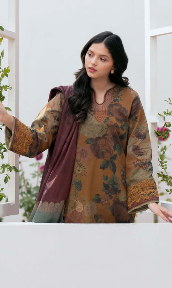 Baroque 3PC - Digital Printed Khaddar Suit  Printed Khaddar Dupatta