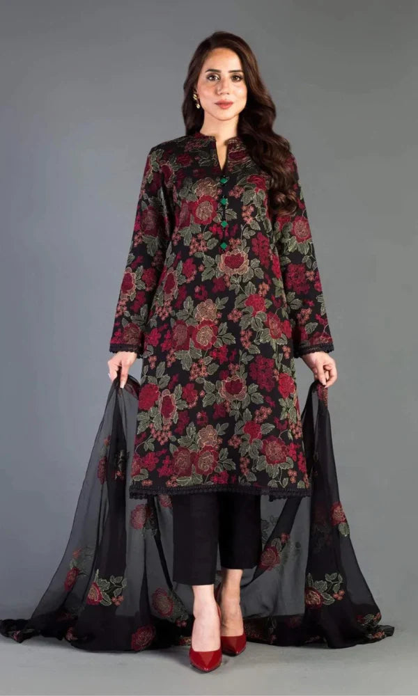 Bareeze - 3PC Lawn Full Heavy Embroidered Shirt With Heavy Embroidered Dupatta -