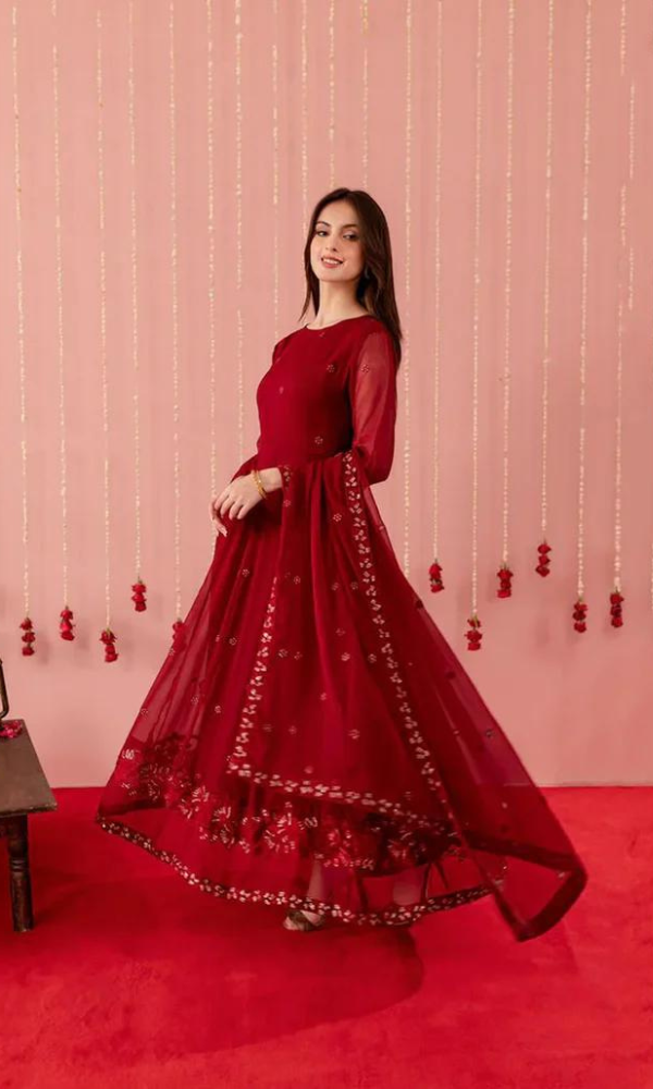 Maria.B - 3PC Embroidered Premium Chiphon Frock