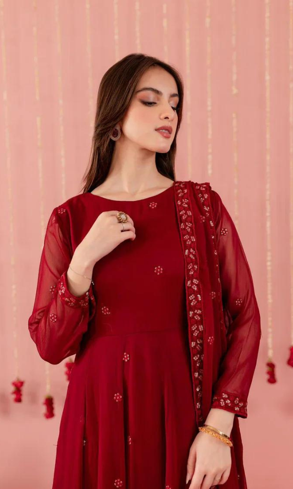 Maria.B - 3PC Embroidered Premium Chiphon Frock