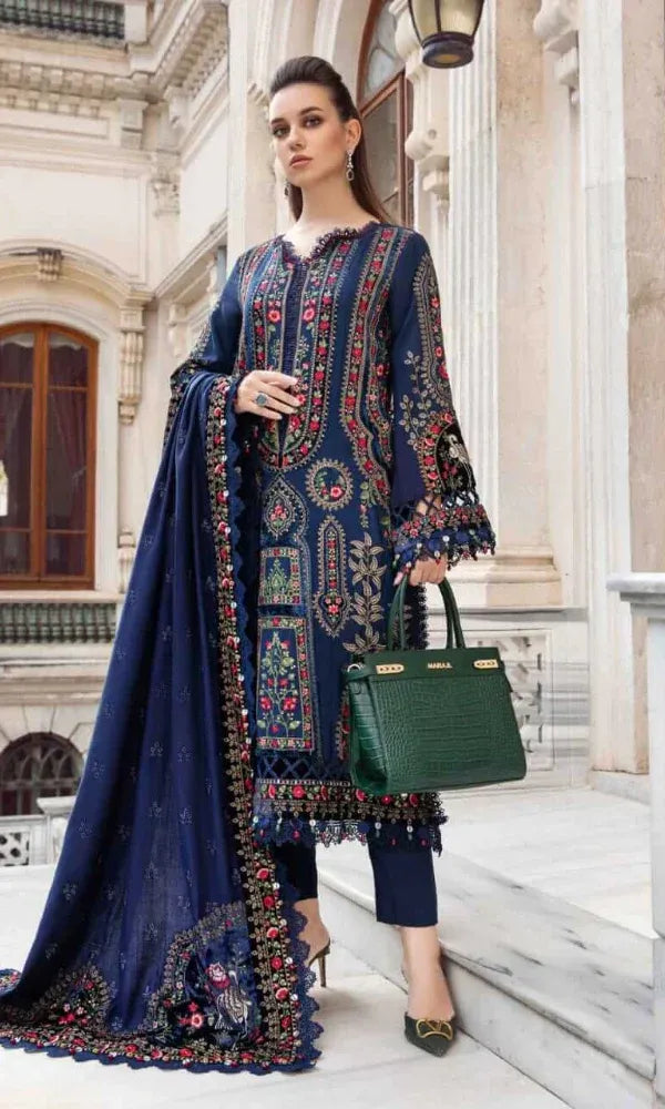 Maria.B 3PC - Heavy Embroidered Dhanak Suit ( Full Embroidered Dhanak Wool Shawl ) mB_965