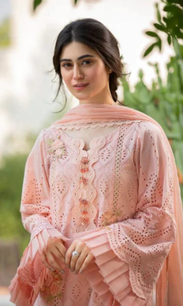 Maria B. - 3PC Lawn Chicken Kari Heavy Embroidered Shirt With Bamber Chiffon Embroidered Dupatta