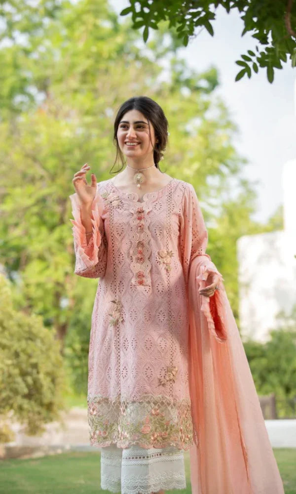 Maria B. - 3PC Lawn Chicken Kari Heavy Embroidered Shirt With Bamber Chiffon Embroidered Dupatta