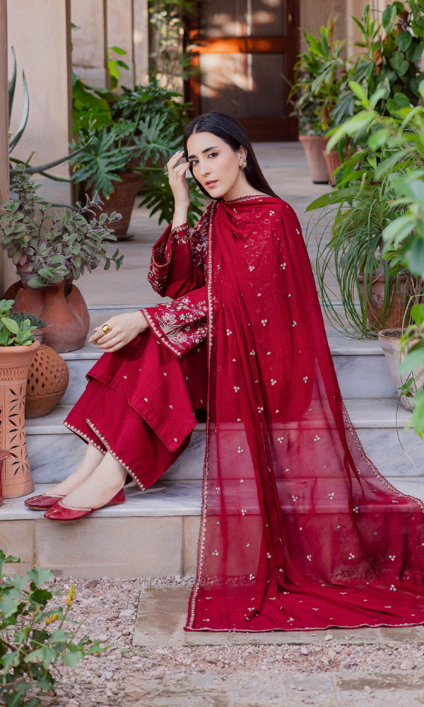 Maria.B 3PC (Unstitched) Embroidered Lawn Suit With Embroidery Chiffon Duppata BT-99