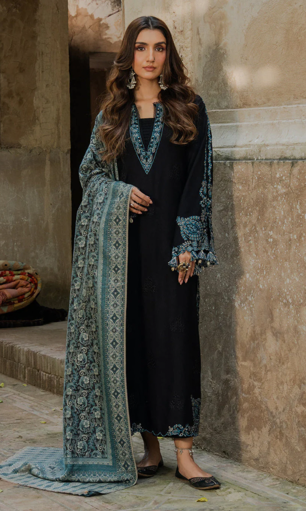 Sapphire 3PC Heavy Embroidered Dhanak Suit ( Printed Woolen Shawl )SPH#1062