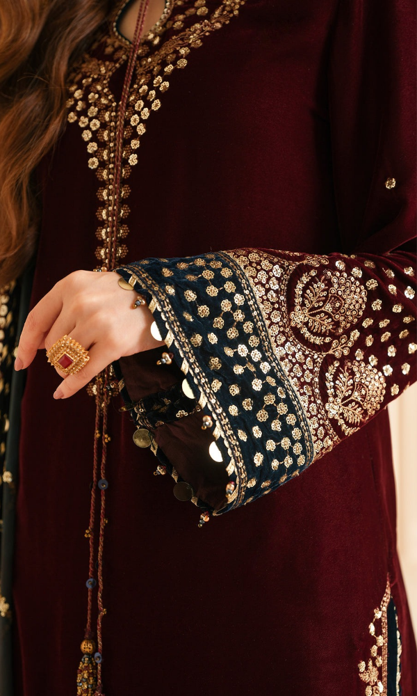 Jazmin - 3PC Velvet Embroidered Suit - JZ0899