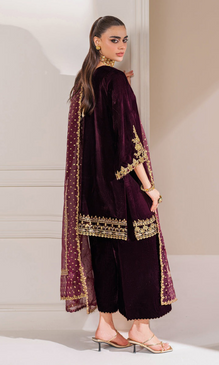 Baroque - 3PC Velvet Embroidered Suit - Ajk7189