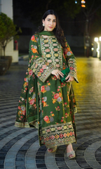 Baroque 3PC Heavy Embroidered Shamoz Silk Suit ( Four-sided Embroidered Ready to Wear Shamoz Silk Dupatta )
