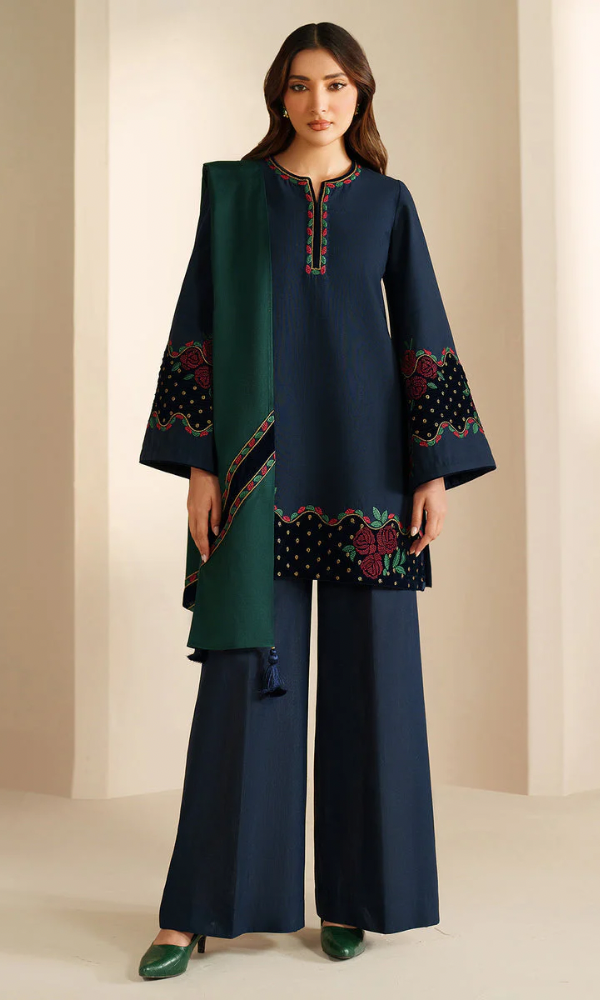 Jazmine 3PC Heavy Embroidered Dhanak Suit ( Embroidered Dhanak Shawl ) JZM#1065
